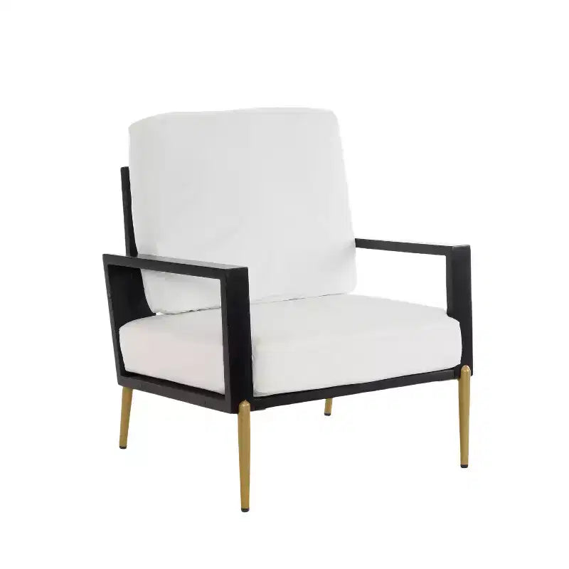 Homy Casa Fauteuil d'appoint moderne avec assise rembourrée et pieds en métal, cadre noir et revêtement blanc