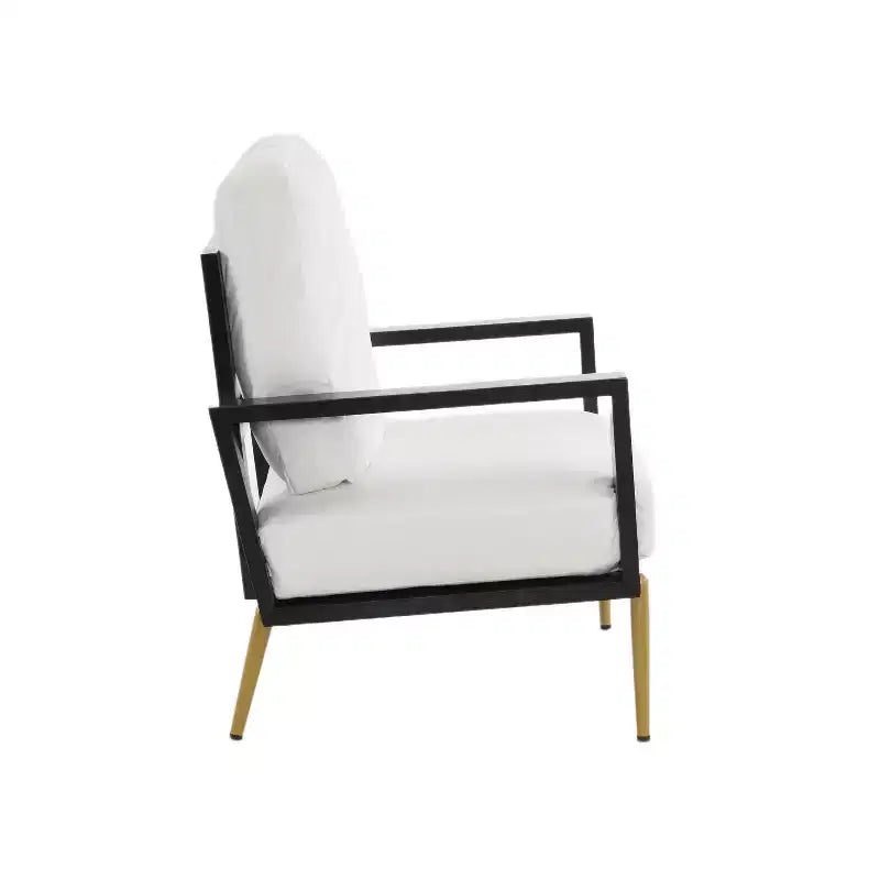Homy Casa Fauteuil d'appoint moderne avec assise rembourrée et pieds en métal, cadre noir et revêtement blanc