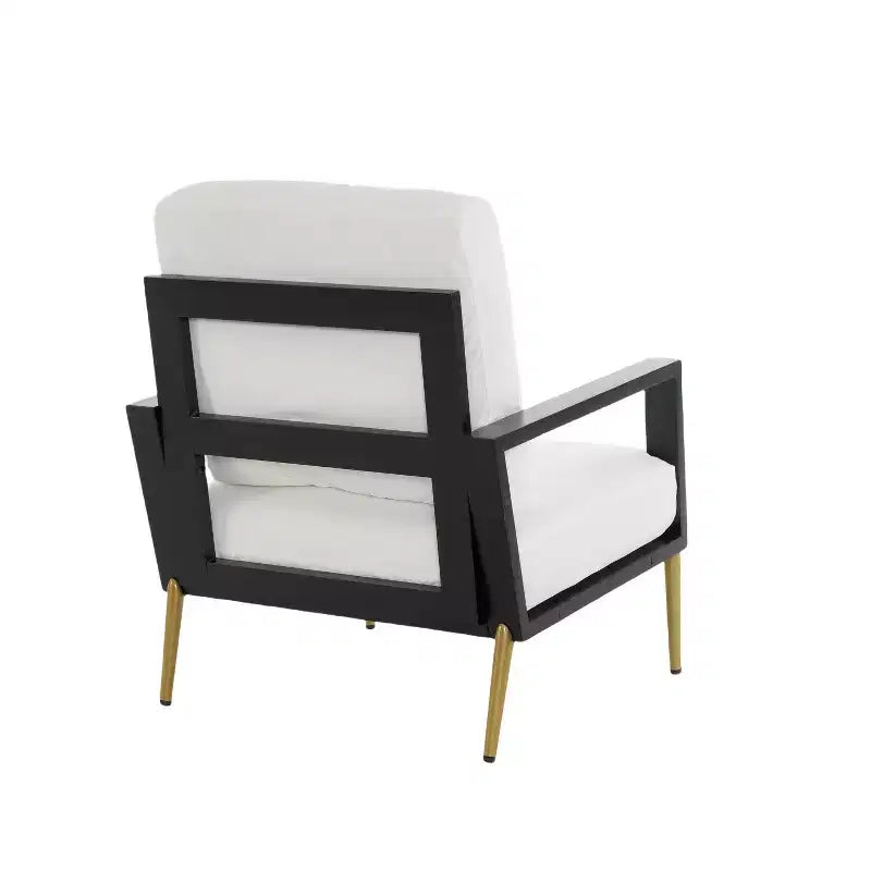 Homy Casa Fauteuil d'appoint moderne avec assise rembourrée et pieds en métal, cadre noir et revêtement blanc