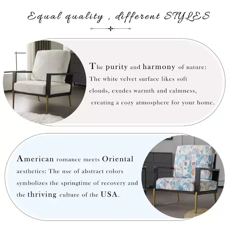 Homy Casa Fauteuil d'appoint moderne avec assise rembourrée et pieds en métal, cadre noir et revêtement blanc