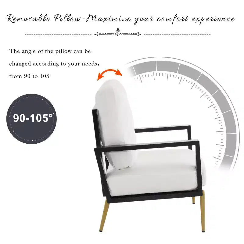 Homy Casa Fauteuil d'appoint moderne avec assise rembourrée et pieds en métal, cadre noir et revêtement blanc