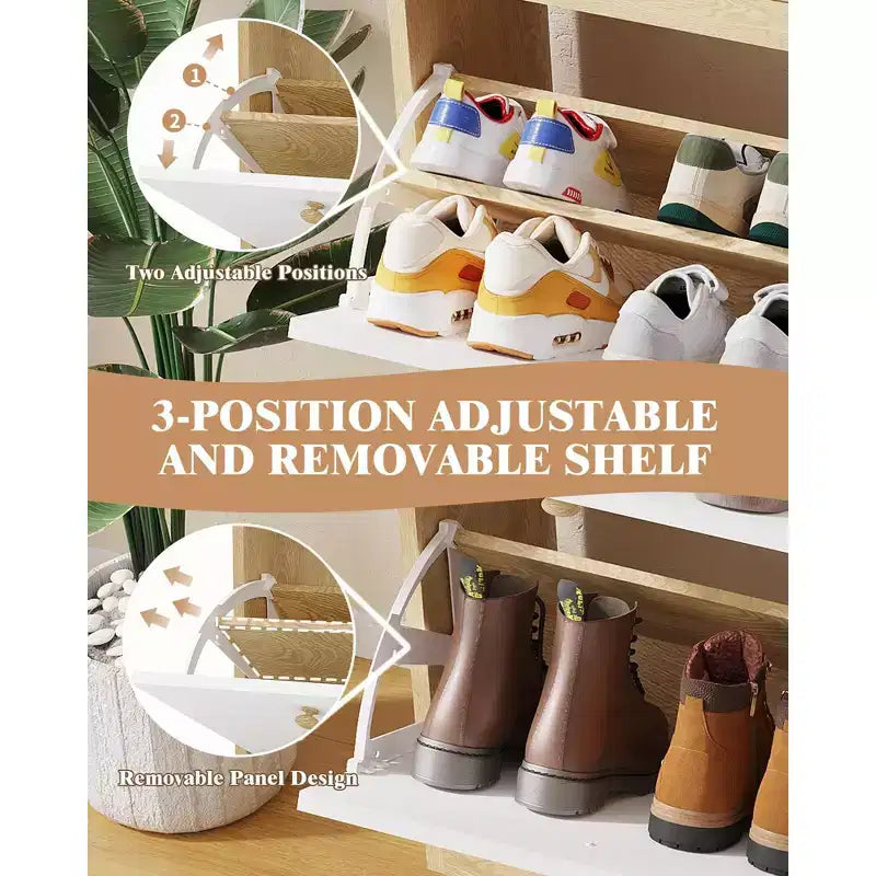 Meuble à chaussures avec 4 tiroirs basculants, meuble à chaussures dissimulé sur pied avec étagère ouverte, pour couloir, salon, appartements