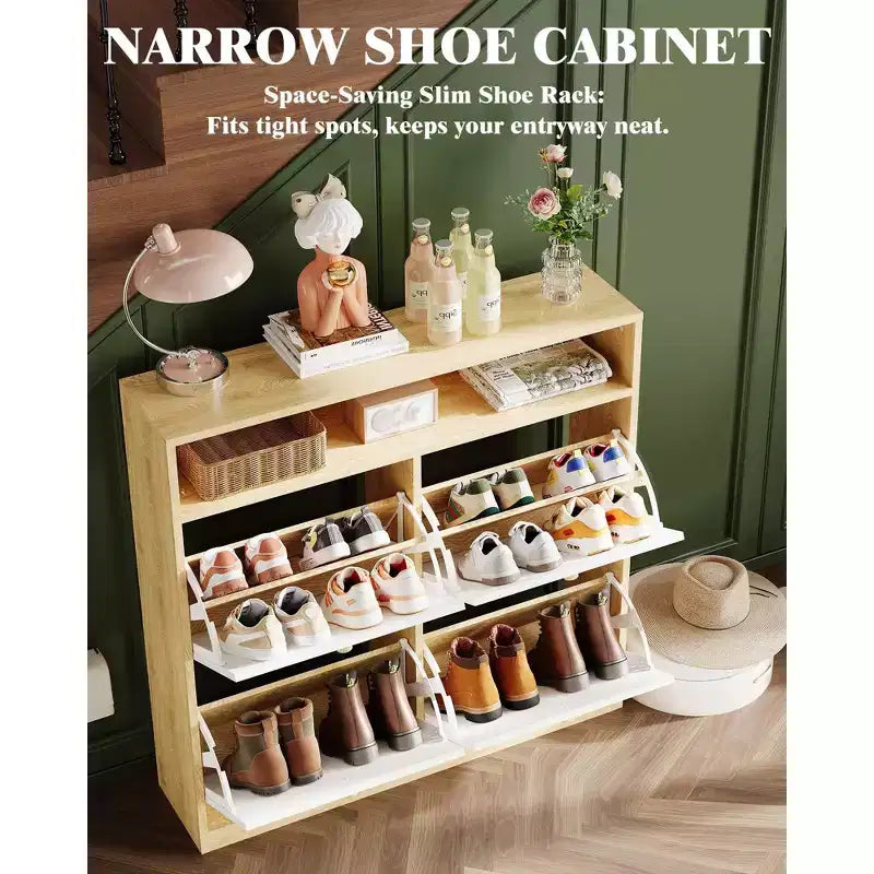 Meuble à chaussures avec 4 tiroirs basculants, meuble à chaussures dissimulé sur pied avec étagère ouverte, pour couloir, salon, appartements