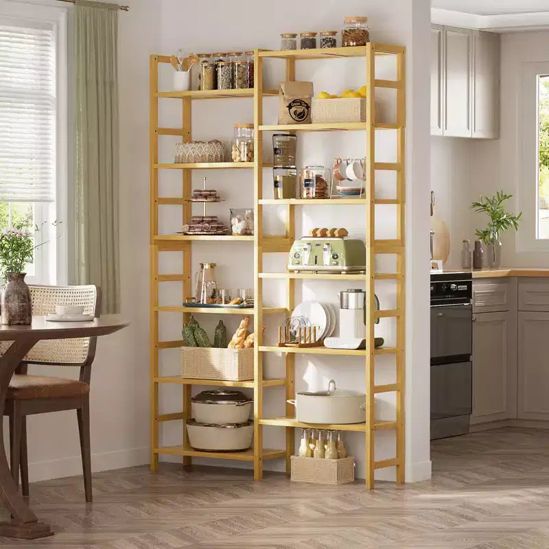 41-Étagère de bibliothèque avec 12 tablettes ouvertes, unité de rangement en bambou