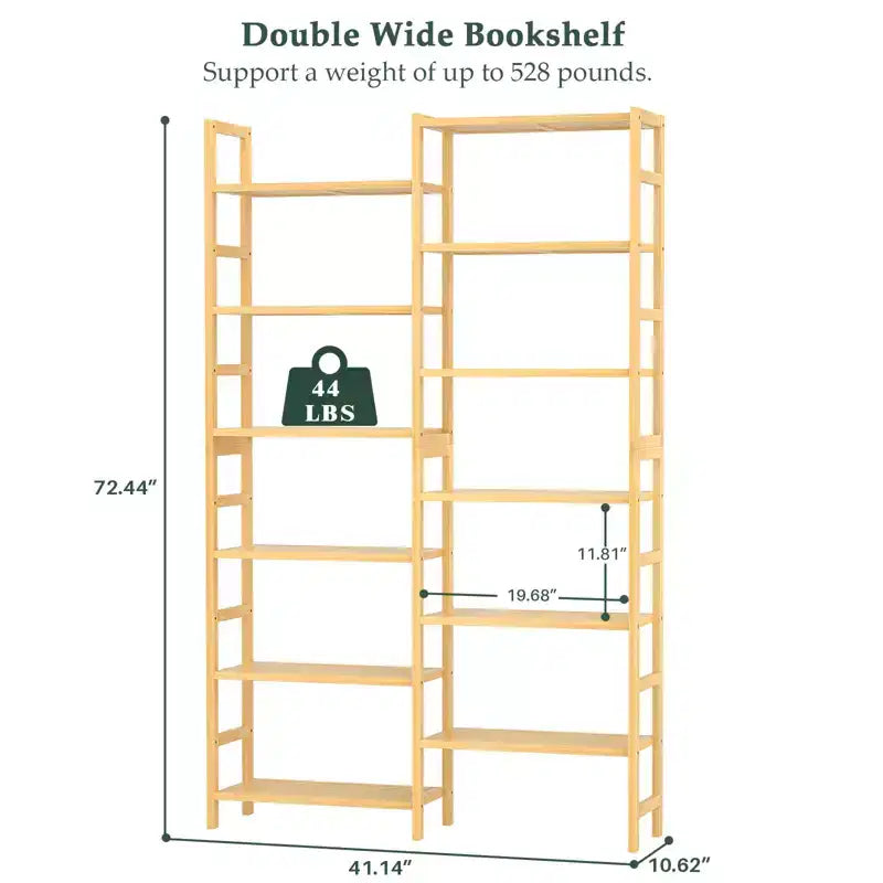 41-Étagère de bibliothèque avec 12 tablettes ouvertes, unité de rangement en bambou