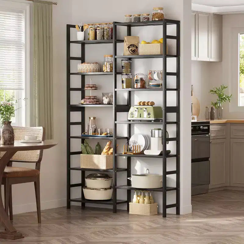 41-Étagère de bibliothèque avec 12 tablettes ouvertes, unité de rangement en bambou