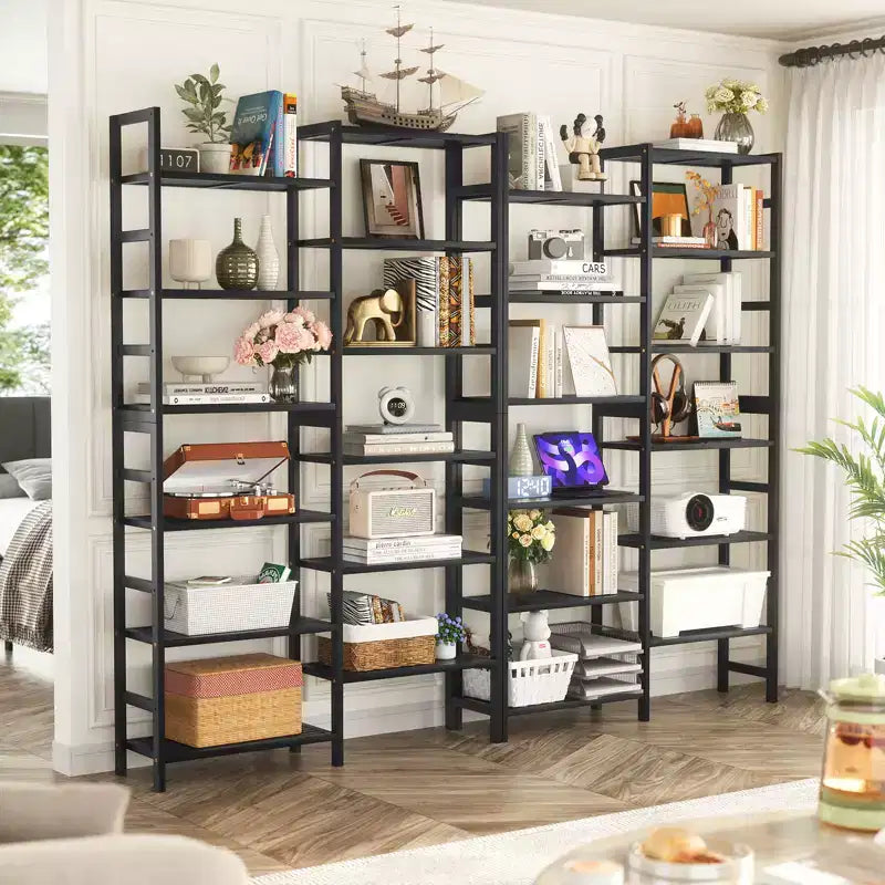 41-Étagère de bibliothèque avec 12 tablettes ouvertes, unité de rangement en bambou