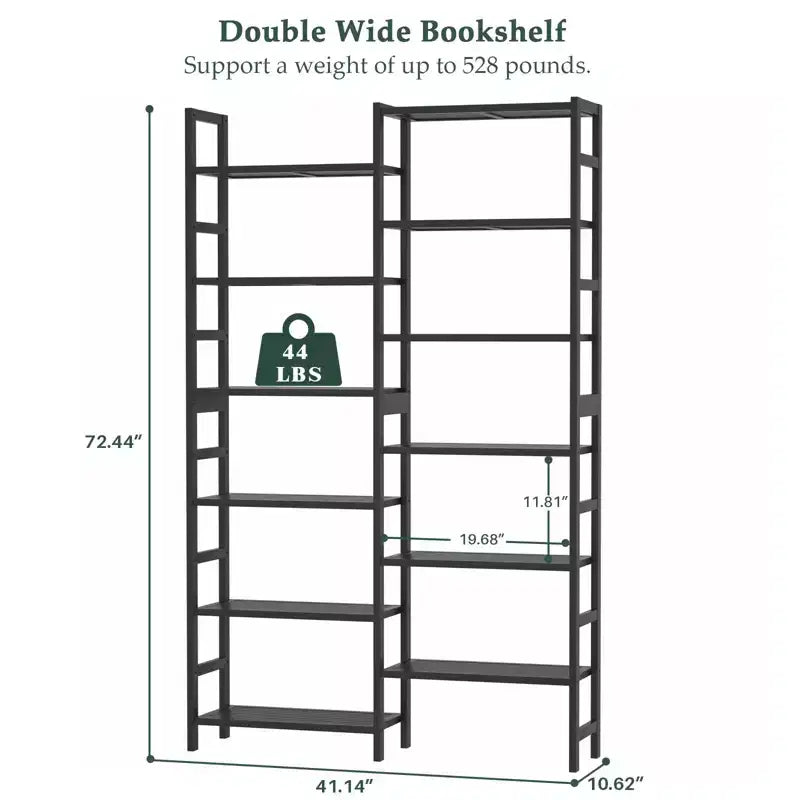 41-Étagère de bibliothèque avec 12 tablettes ouvertes, unité de rangement en bambou