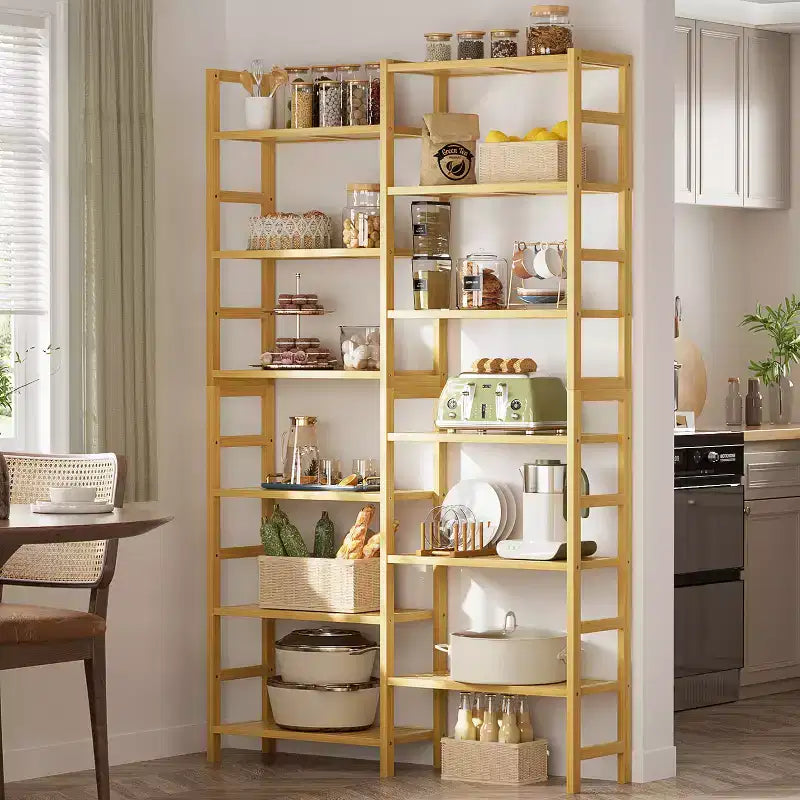41-Étagère de bibliothèque avec 12 tablettes ouvertes, unité de rangement en bambou