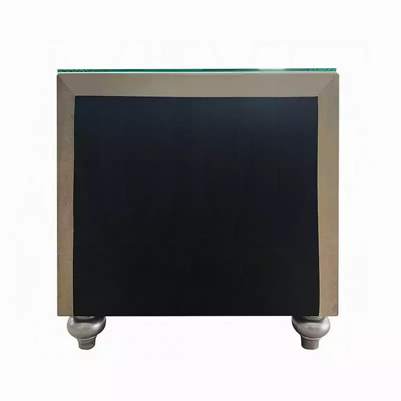 Table de chevet, 2 tiroirs, plateau coulissant, bois 68,5 cm, velours beige