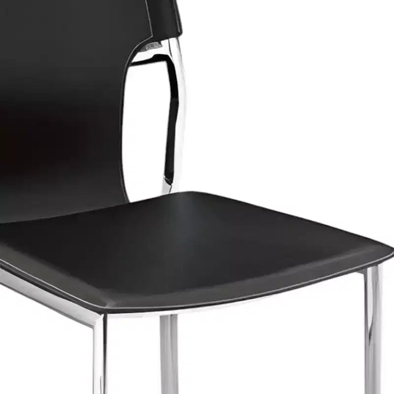 Chaise de salle à manger latérale en métal noir et argenté à dossier partiellement ouvert