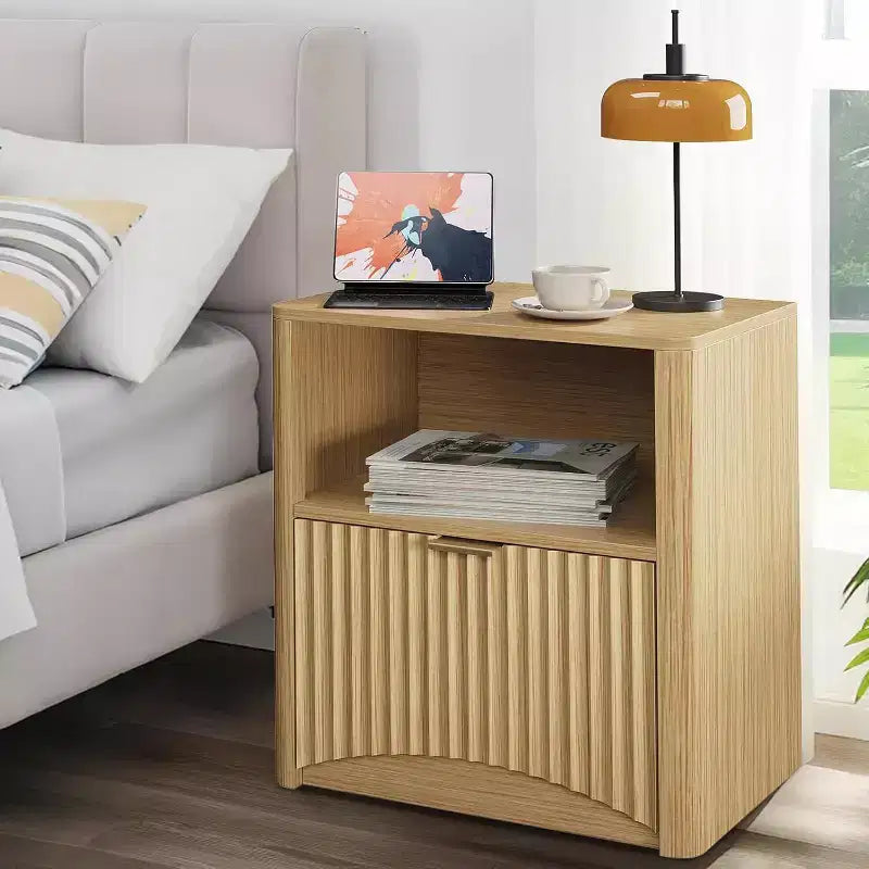 Table de Chevet Mid-Century Moderne, Table de Chevet Canelée de 58 cm de Large avec Tiroir et Rangement, Table de Chevet Canelée pour Chambre à Coucher, Canapé, Bureau