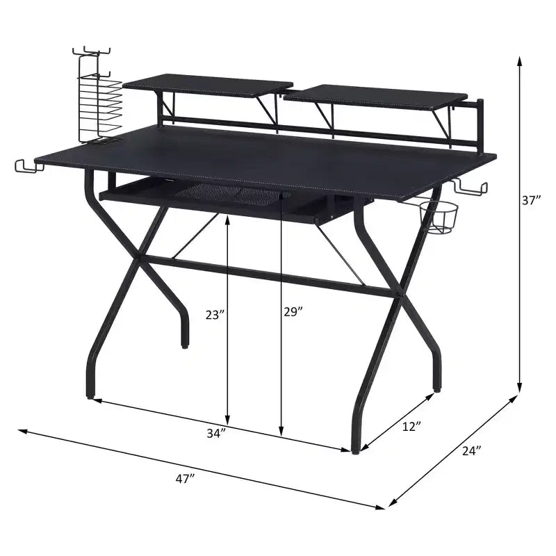 Bureau réglable en hauteur en acier noir de 45 po sans rangement