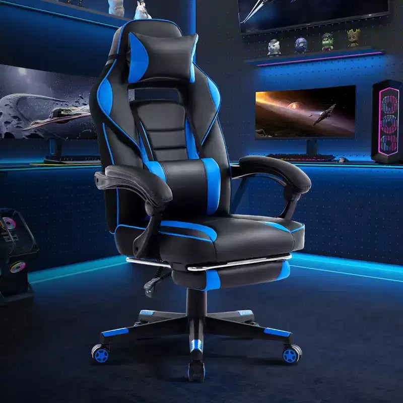 Big and Tall Office Chair, High Back Leather Gaming Chair with Footrest, Ergonomic Computer Chair w/Lumbar Support & Headrest, 360 Swivel Base