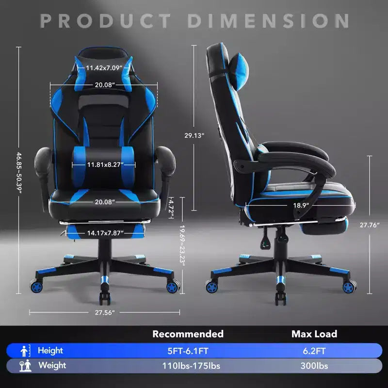 Big and Tall Office Chair, High Back Leather Gaming Chair with Footrest, Ergonomic Computer Chair w/Lumbar Support & Headrest, 360 Swivel Base