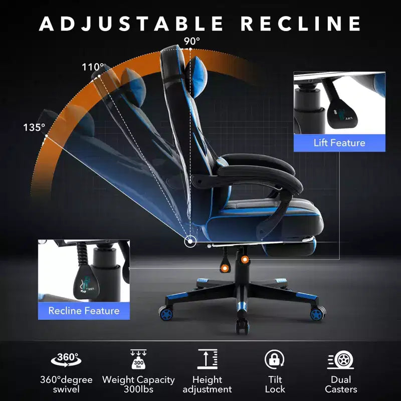Big and Tall Office Chair, High Back Leather Gaming Chair with Footrest, Ergonomic Computer Chair w/Lumbar Support & Headrest, 360 Swivel Base