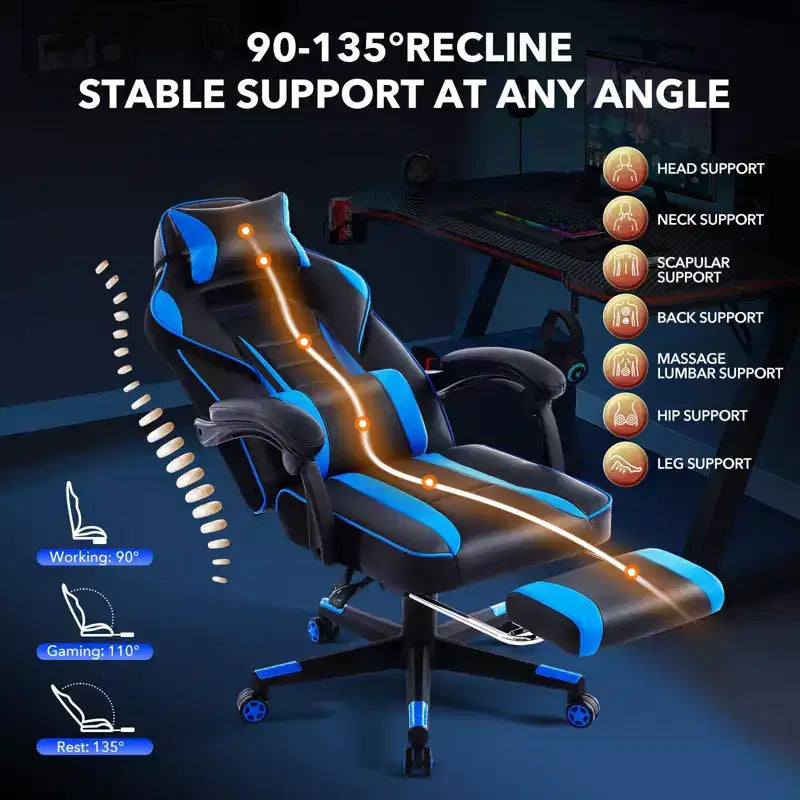 Big and Tall Office Chair, High Back Leather Gaming Chair with Footrest, Ergonomic Computer Chair w/Lumbar Support & Headrest, 360 Swivel Base