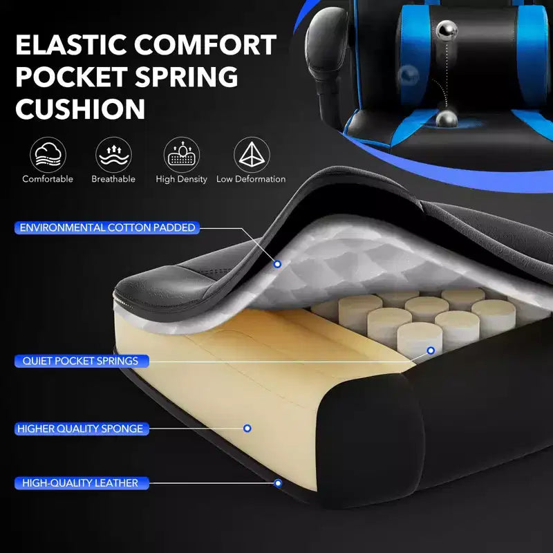 Big and Tall Office Chair, High Back Leather Gaming Chair with Footrest, Ergonomic Computer Chair w/Lumbar Support & Headrest, 360 Swivel Base