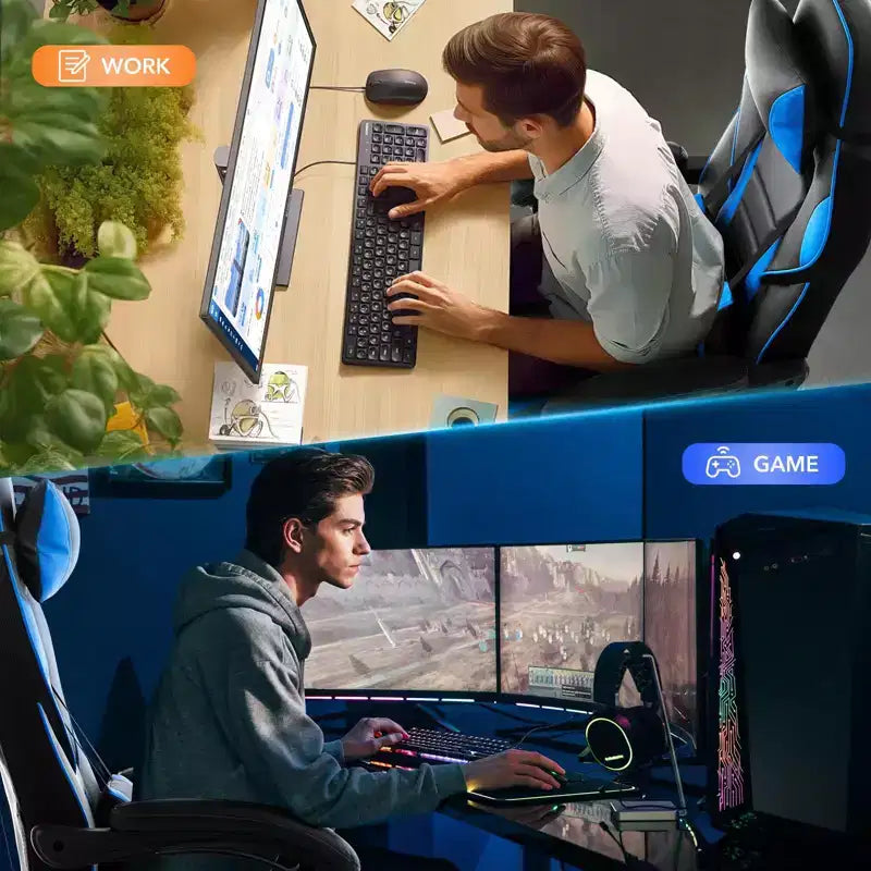 Big and Tall Office Chair, High Back Leather Gaming Chair with Footrest, Ergonomic Computer Chair w/Lumbar Support & Headrest, 360 Swivel Base