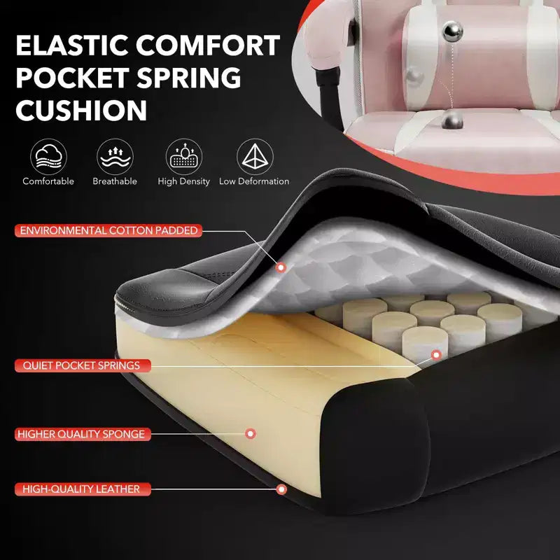 Big and Tall Office Chair, High Back Leather Gaming Chair with Footrest, Ergonomic Computer Chair w/Lumbar Support & Headrest, 360 Swivel Base