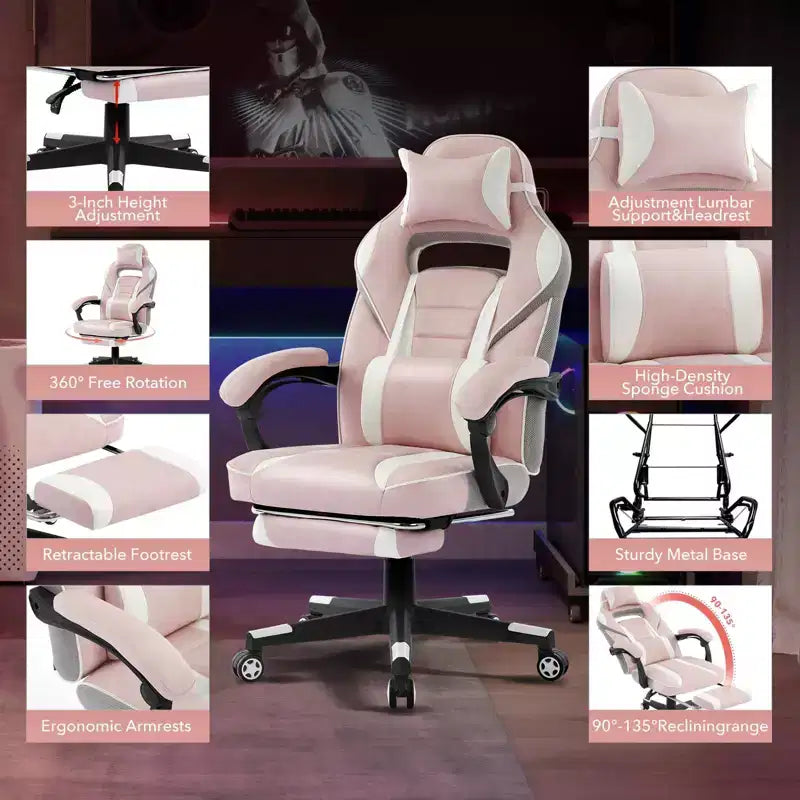 Big and Tall Office Chair, High Back Leather Gaming Chair with Footrest, Ergonomic Computer Chair w/Lumbar Support & Headrest, 360 Swivel Base