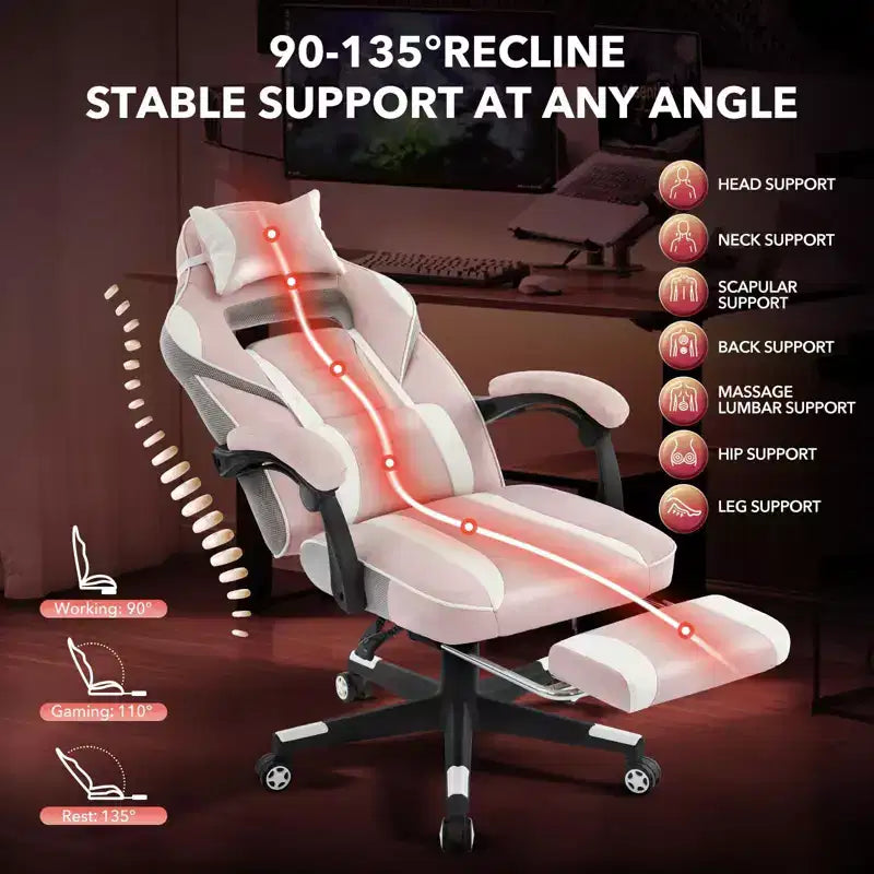 Big and Tall Office Chair, High Back Leather Gaming Chair with Footrest, Ergonomic Computer Chair w/Lumbar Support & Headrest, 360 Swivel Base