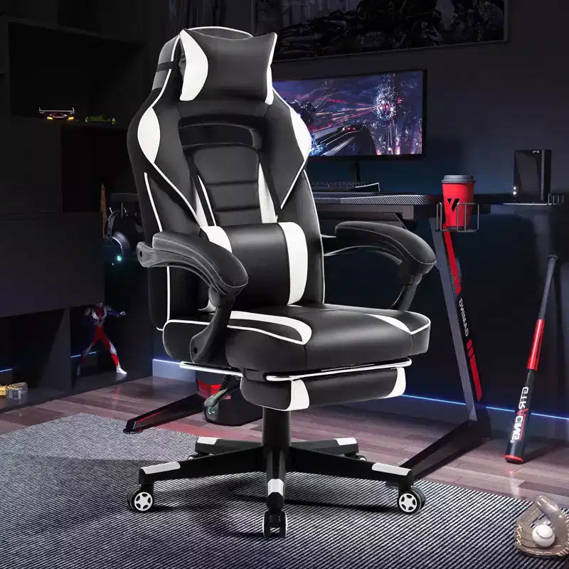 Big and Tall Office Chair, High Back Leather Gaming Chair with Footrest, Ergonomic Computer Chair w/Lumbar Support & Headrest, 360 Swivel Base