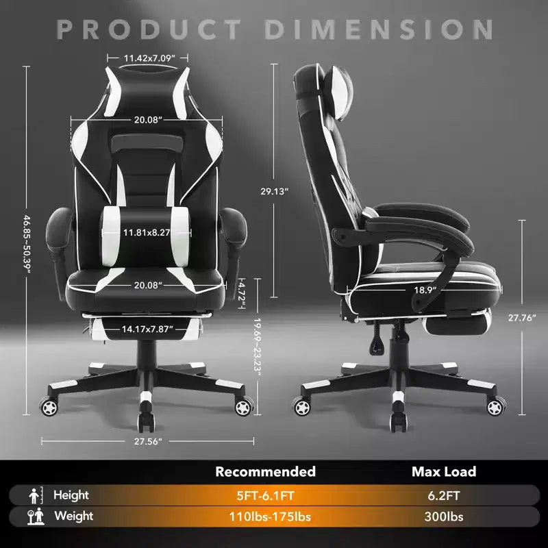 Big and Tall Office Chair, High Back Leather Gaming Chair with Footrest, Ergonomic Computer Chair w/Lumbar Support & Headrest, 360 Swivel Base