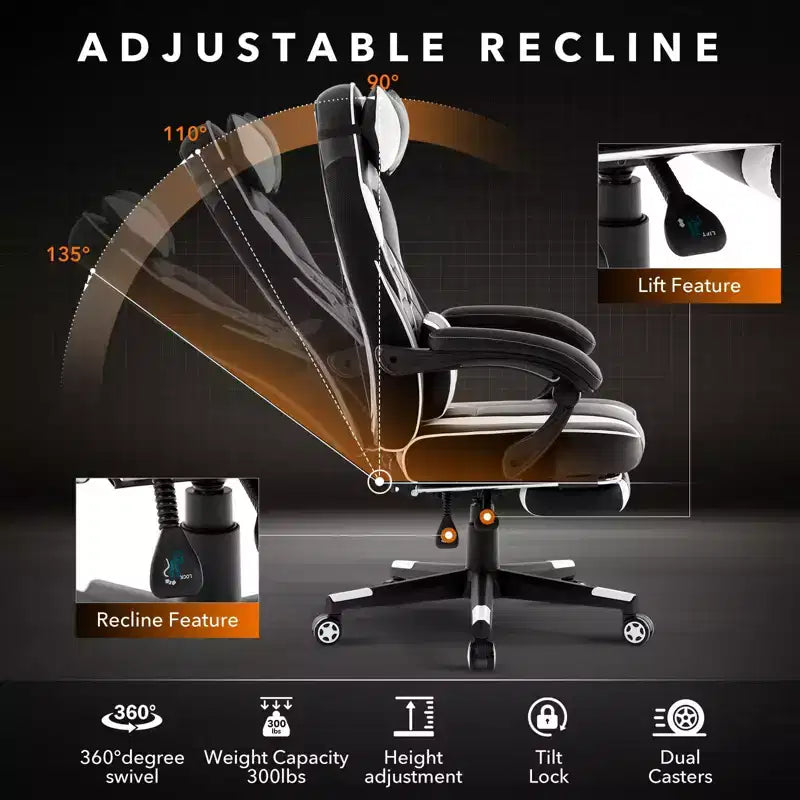Big and Tall Office Chair, High Back Leather Gaming Chair with Footrest, Ergonomic Computer Chair w/Lumbar Support & Headrest, 360 Swivel Base
