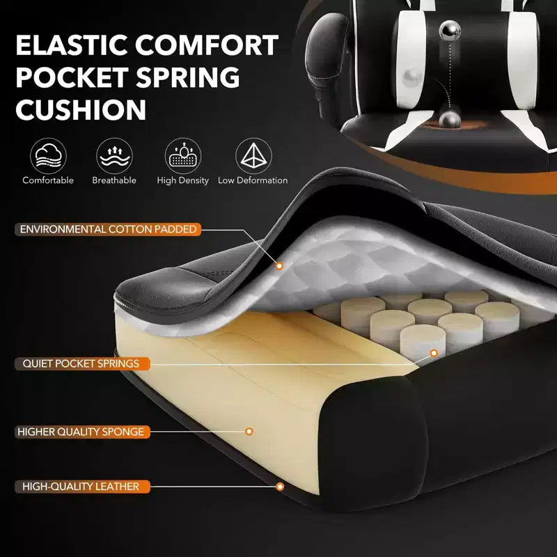 Big and Tall Office Chair, High Back Leather Gaming Chair with Footrest, Ergonomic Computer Chair w/Lumbar Support & Headrest, 360 Swivel Base