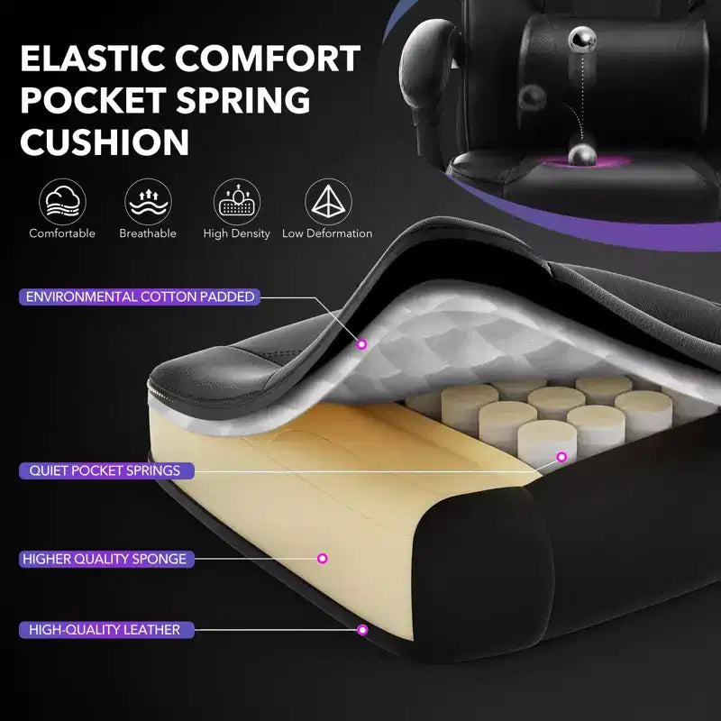 Big and Tall Office Chair, High Back Leather Gaming Chair with Footrest, Ergonomic Computer Chair w/Lumbar Support & Headrest, 360 Swivel Base