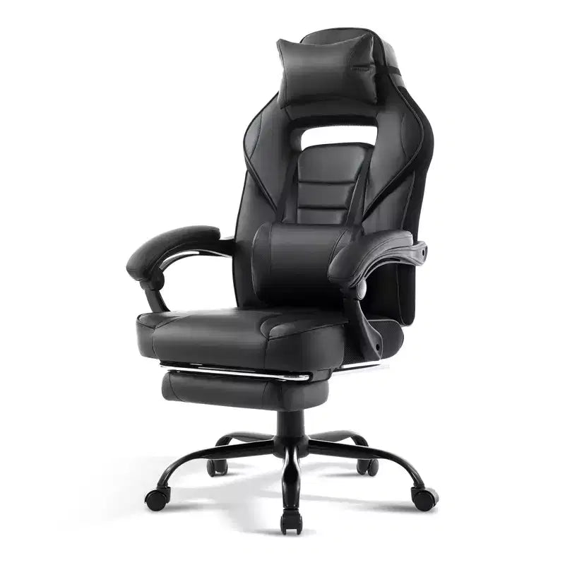 Big and Tall Office Chair, High Back Leather Gaming Chair with Footrest, Ergonomic Computer Chair w/Lumbar Support & Headrest, 360 Swivel Base