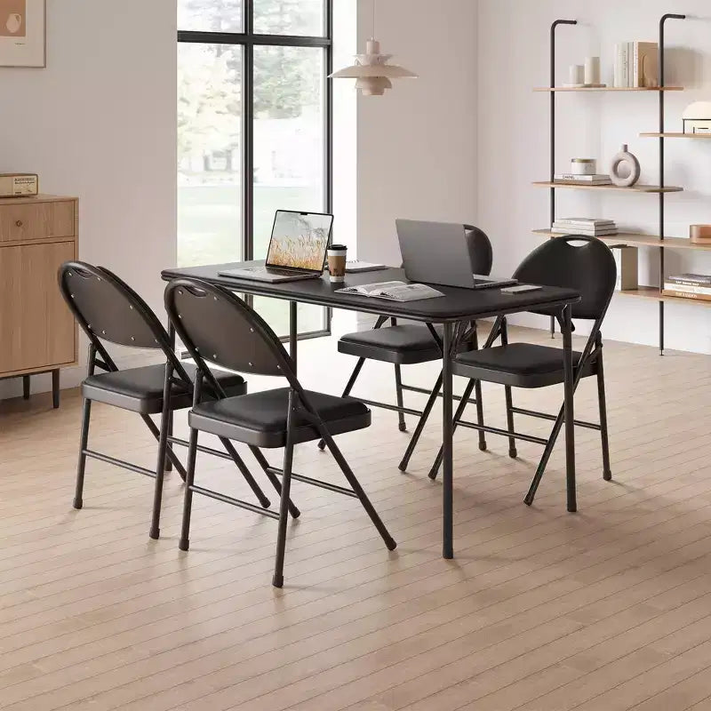 Lot de 4 chaises pliantes noires, ensemble de 4 chaises pliantes avec assise rembourrée, chaises de salle à manger pliantes en tissu coton-lin pour invités, cuisine, bureau