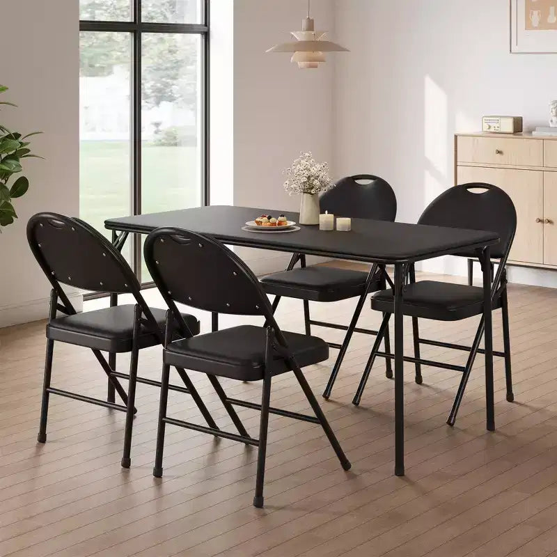 Lot de 4 chaises pliantes noires, ensemble de 4 chaises pliantes avec assise rembourrée, chaises de salle à manger pliantes en tissu coton-lin pour invités, cuisine, bureau