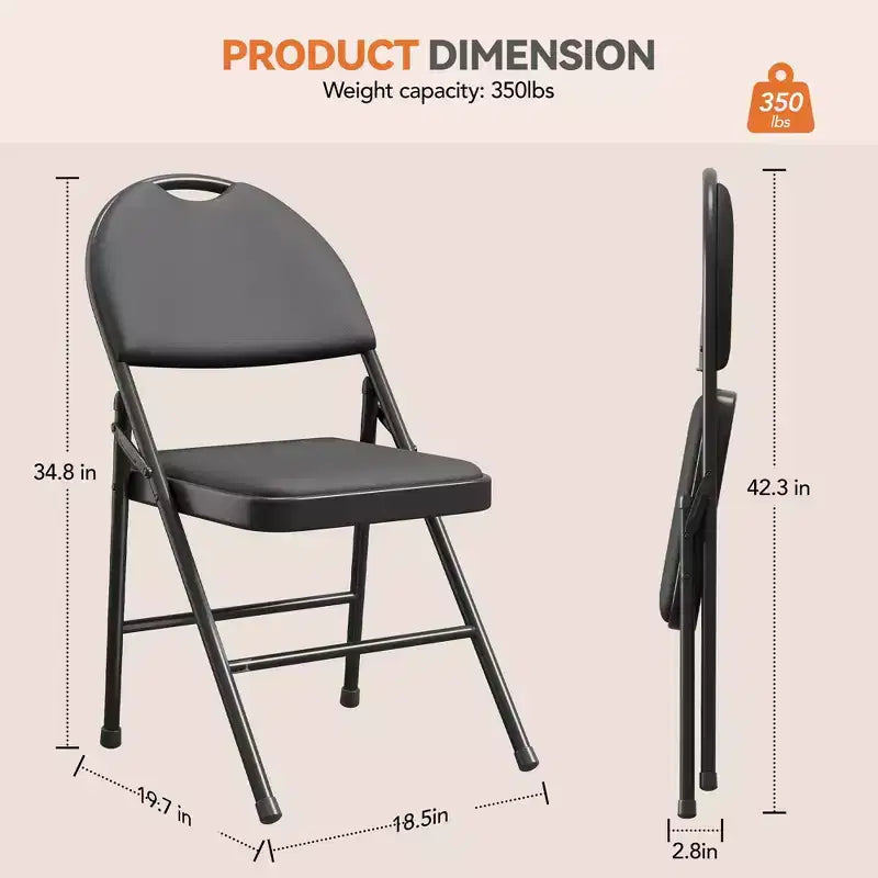 Lot de 4 chaises pliantes noires, ensemble de 4 chaises pliantes avec assise rembourrée, chaises de salle à manger pliantes en tissu coton-lin pour invités, cuisine, bureau