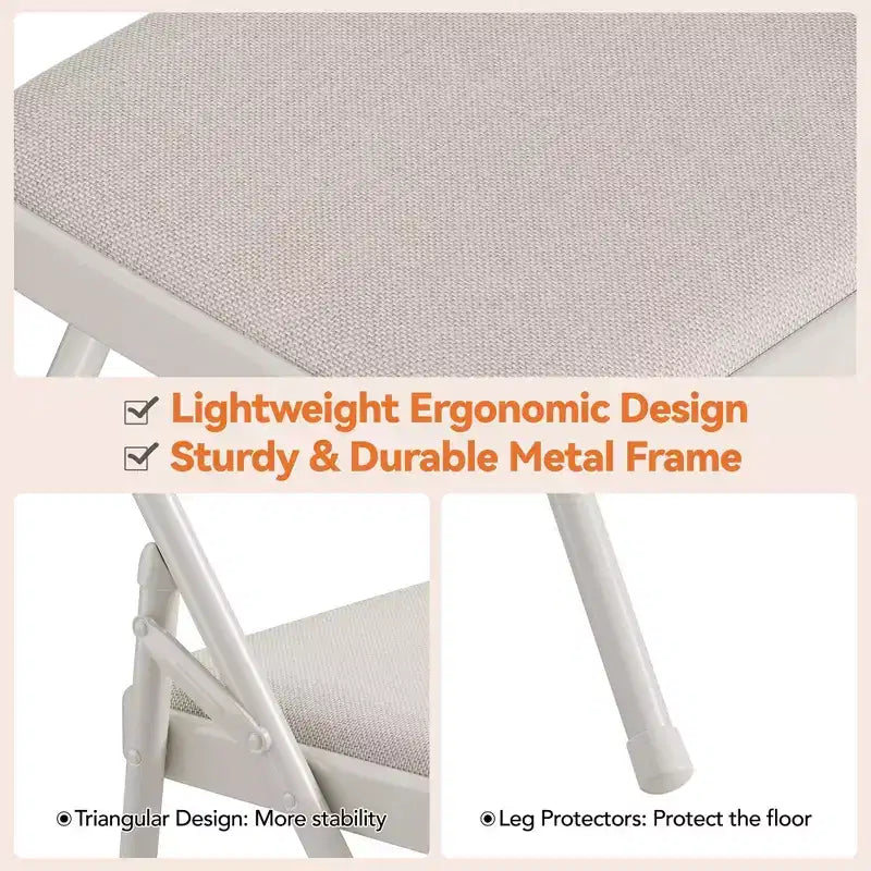 Lot de 4 chaises pliantes noires, ensemble de 4 chaises pliantes avec assise rembourrée, chaises de salle à manger pliantes en tissu coton-lin pour invités, cuisine, bureau