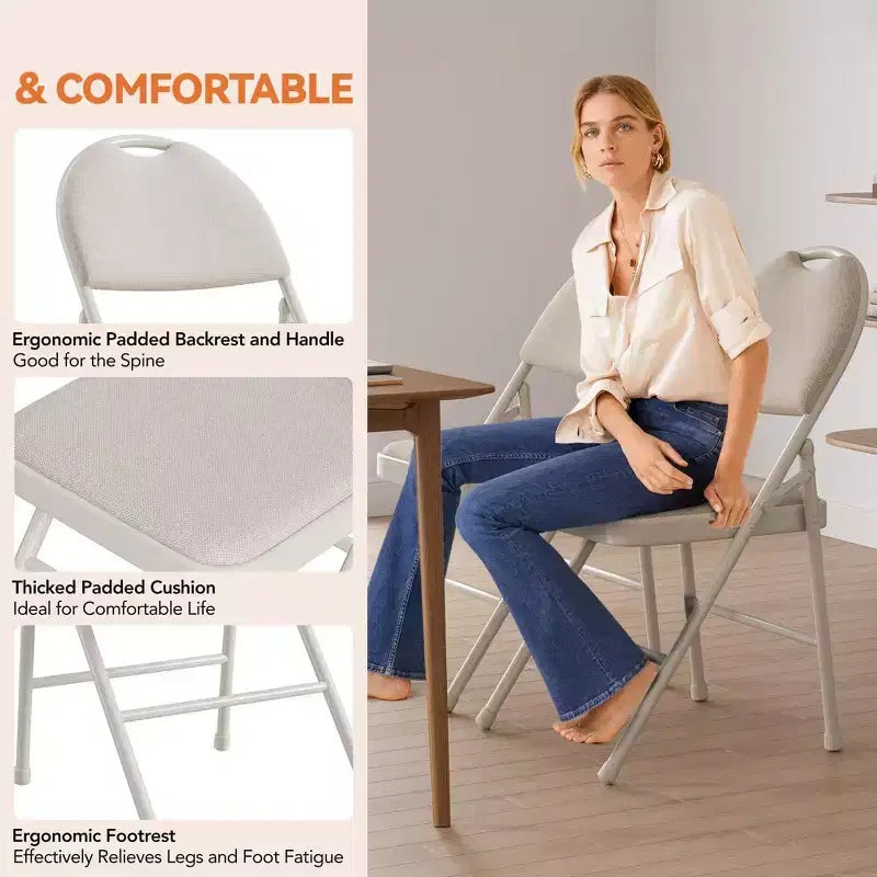 Lot de 4 chaises pliantes noires, ensemble de 4 chaises pliantes avec assise rembourrée, chaises de salle à manger pliantes en tissu coton-lin pour invités, cuisine, bureau