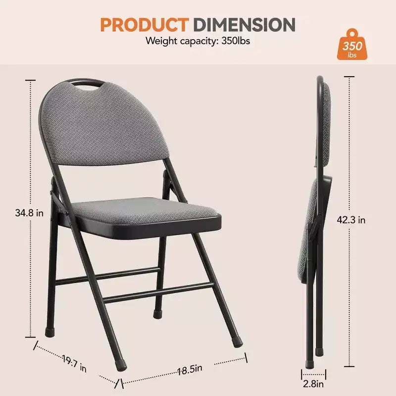 Lot de 4 chaises pliantes noires, ensemble de 4 chaises pliantes avec assise rembourrée, chaises de salle à manger pliantes en tissu coton-lin pour invités, cuisine, bureau