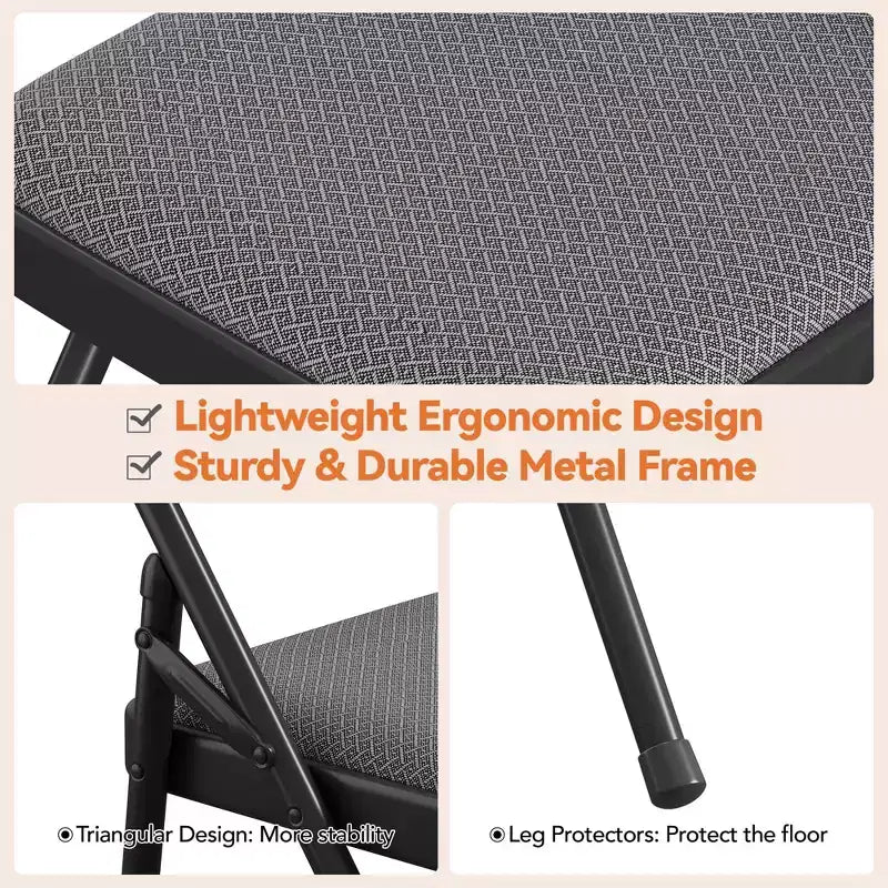 Lot de 4 chaises pliantes noires, ensemble de 4 chaises pliantes avec assise rembourrée, chaises de salle à manger pliantes en tissu coton-lin pour invités, cuisine, bureau