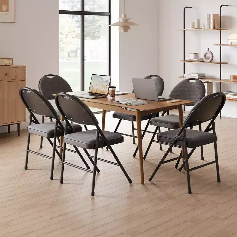 Lot de 4 chaises pliantes noires, ensemble de 4 chaises pliantes avec assise rembourrée, chaises de salle à manger pliantes en tissu coton-lin pour invités, cuisine, bureau