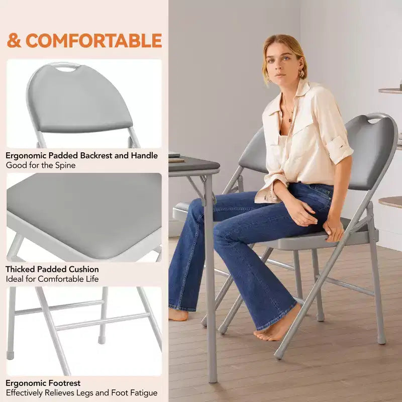Lot de 4 chaises pliantes noires, ensemble de 4 chaises pliantes avec assise rembourrée, chaises de salle à manger pliantes en tissu coton-lin pour invités, cuisine, bureau