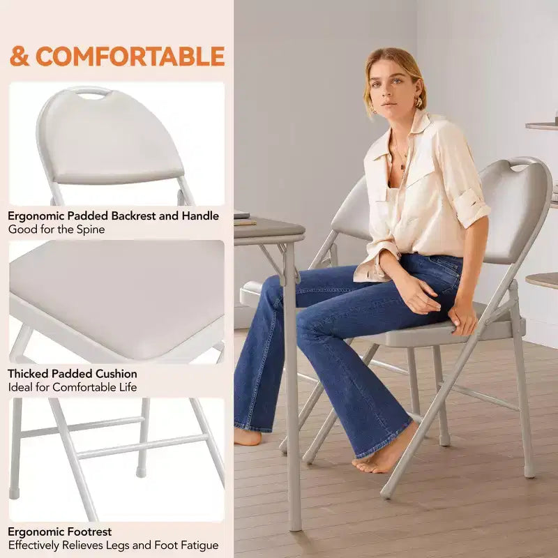 Lot de 4 chaises pliantes noires, ensemble de 4 chaises pliantes avec assise rembourrée, chaises de salle à manger pliantes en tissu coton-lin pour invités, cuisine, bureau