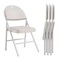 4 Pack Black Folding Chairs,Folding Chairs Set of 4 with Padded Seats, Cotton Linen Fabric Foldable Dining Chairs for Guests Kitchen Office