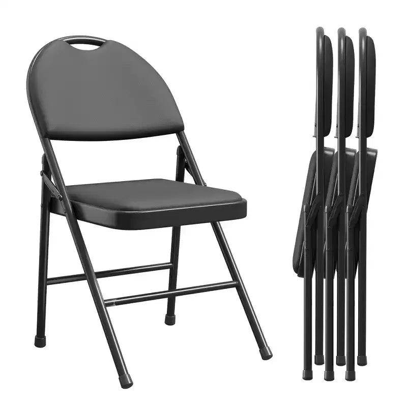 Lot de 4 chaises pliantes noires, ensemble de 4 chaises pliantes avec assise rembourrée, chaises de salle à manger pliantes en tissu coton-lin pour invités, cuisine, bureau