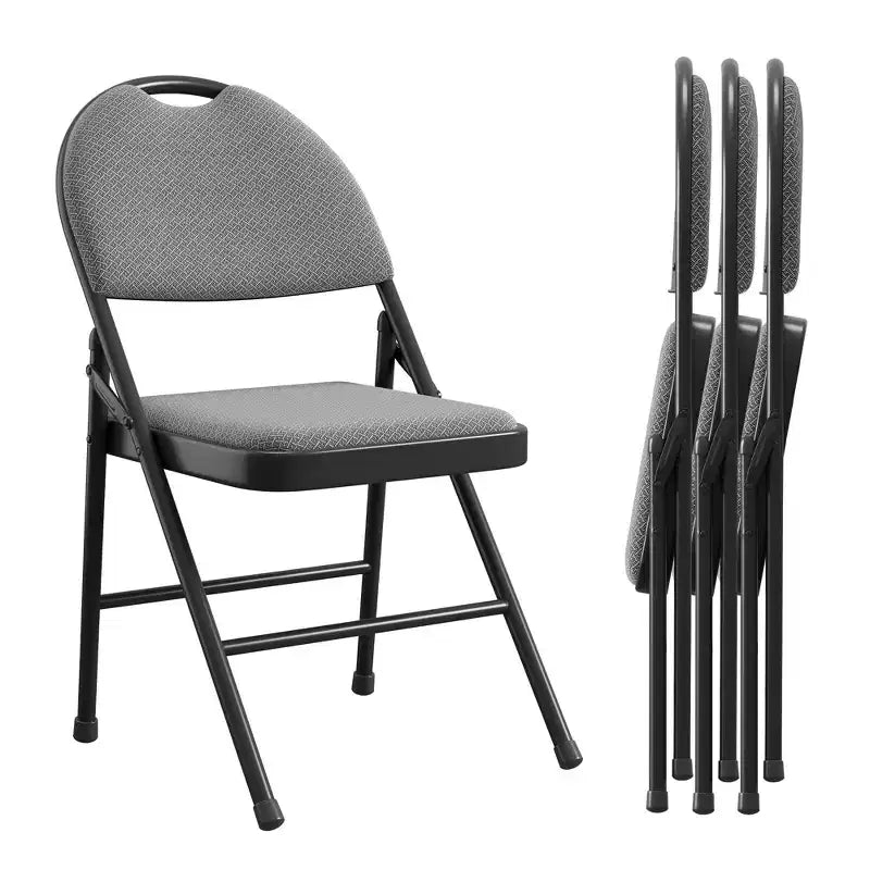 Lot de 4 chaises pliantes noires, ensemble de 4 chaises pliantes avec assise rembourrée, chaises de salle à manger pliantes en tissu coton-lin pour invités, cuisine, bureau