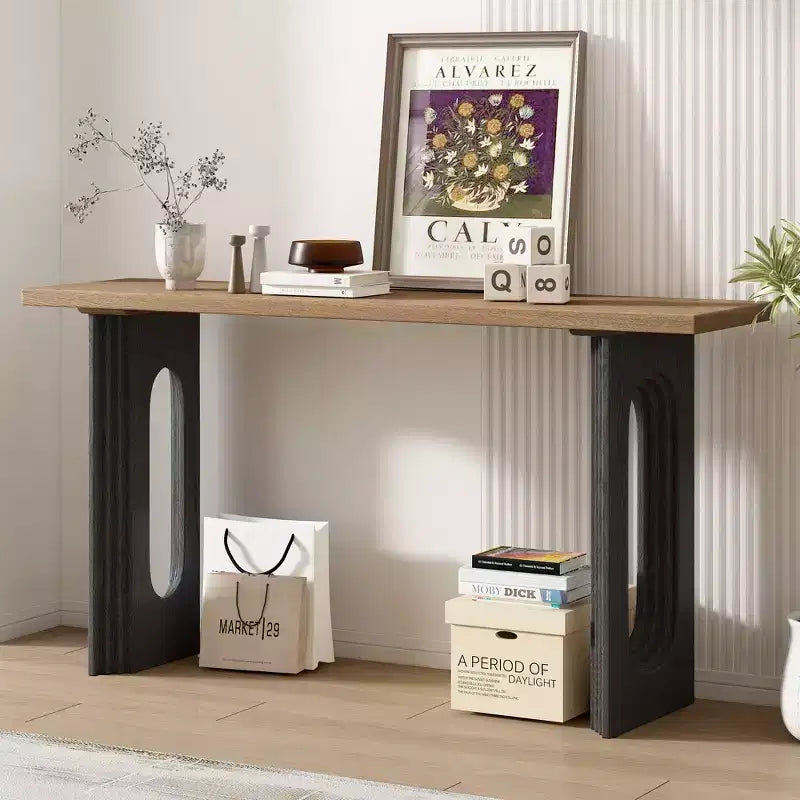 Console unique avec pieds ronds creux, Table d'entrée moderne en bois pour salon et entrée