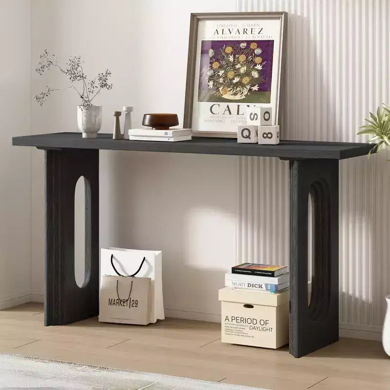 Console unique avec pieds ronds creux, Table d'entrée moderne en bois pour salon et entrée