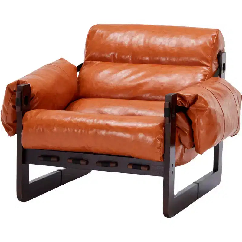 Zeus & Ruta Modern Vintage Leather Accent Chair with Removable Armrests for Living Room, Study, Office