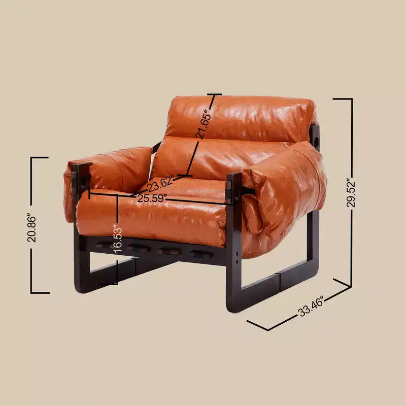 Zeus & Ruta Modern Vintage Leather Accent Chair with Removable Armrests for Living Room, Study, Office