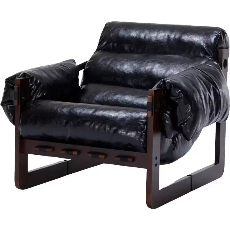 Zeus & Ruta Modern Vintage Leather Accent Chair with Removable Armrests for Living Room, Study, Office